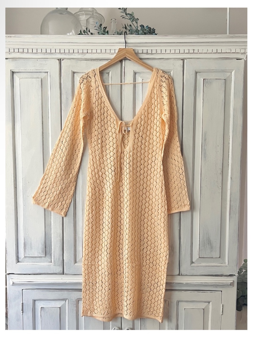 NWT HYFVE Crochet Midi Dress/Coverup w/Bell Sleeves - Melon Orange